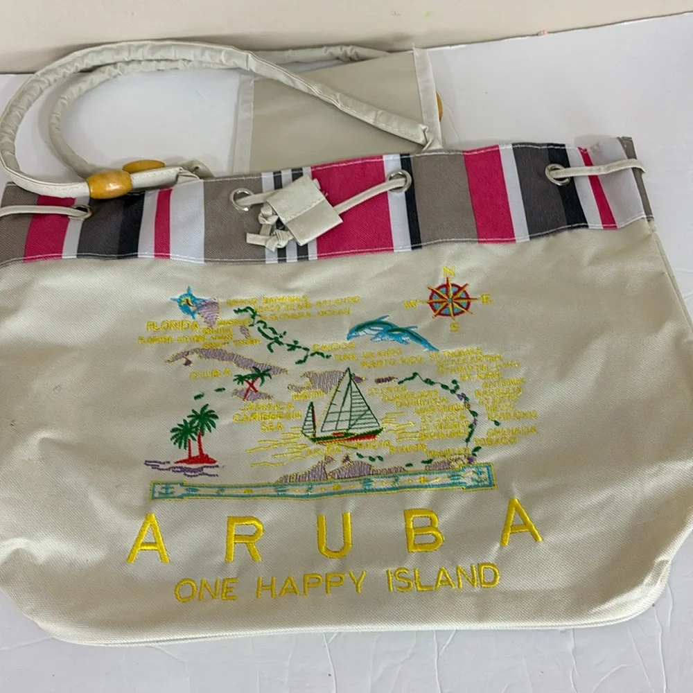 Aruba One Happy Island Beach Bag NWOT Map
